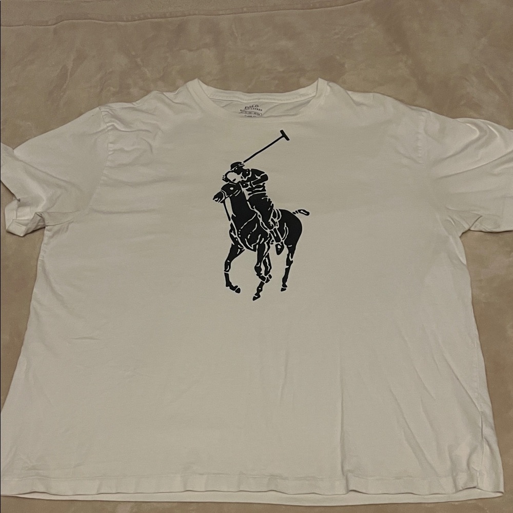 Ralph Lauren White Short Sleeve Tee with Black Polo Player Graphic